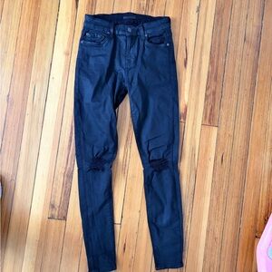 7 For All Mankind Black Distressed Skinny Jeans